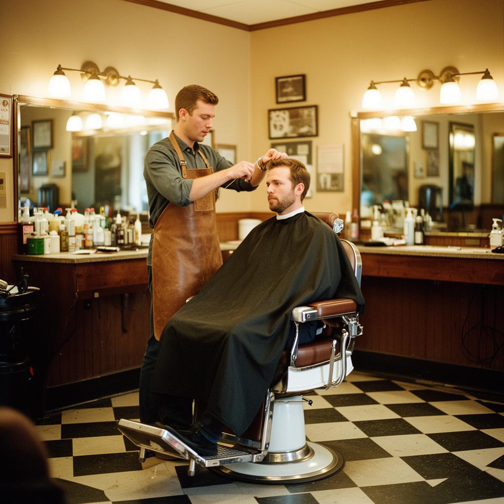 Barber cutting hair in a classic barbershop