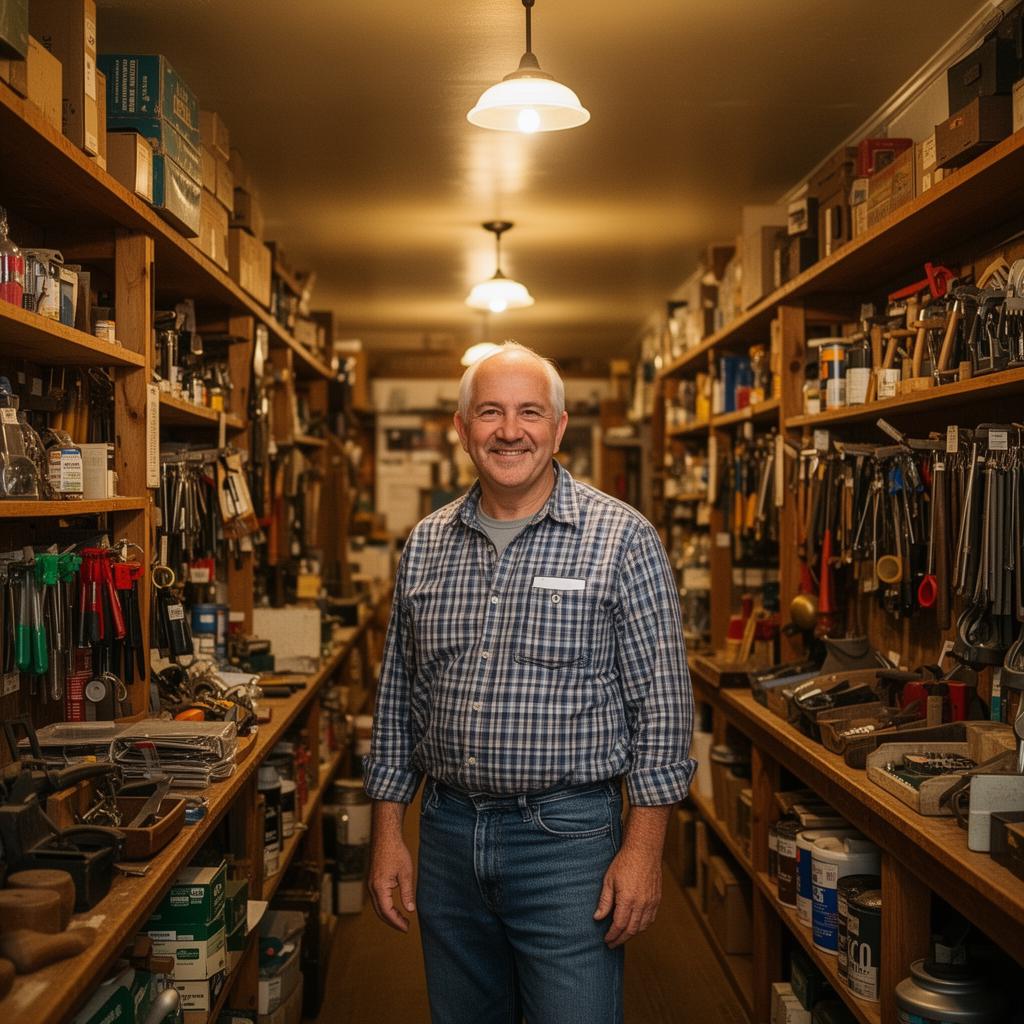 Hardware store owner in his shop aisle